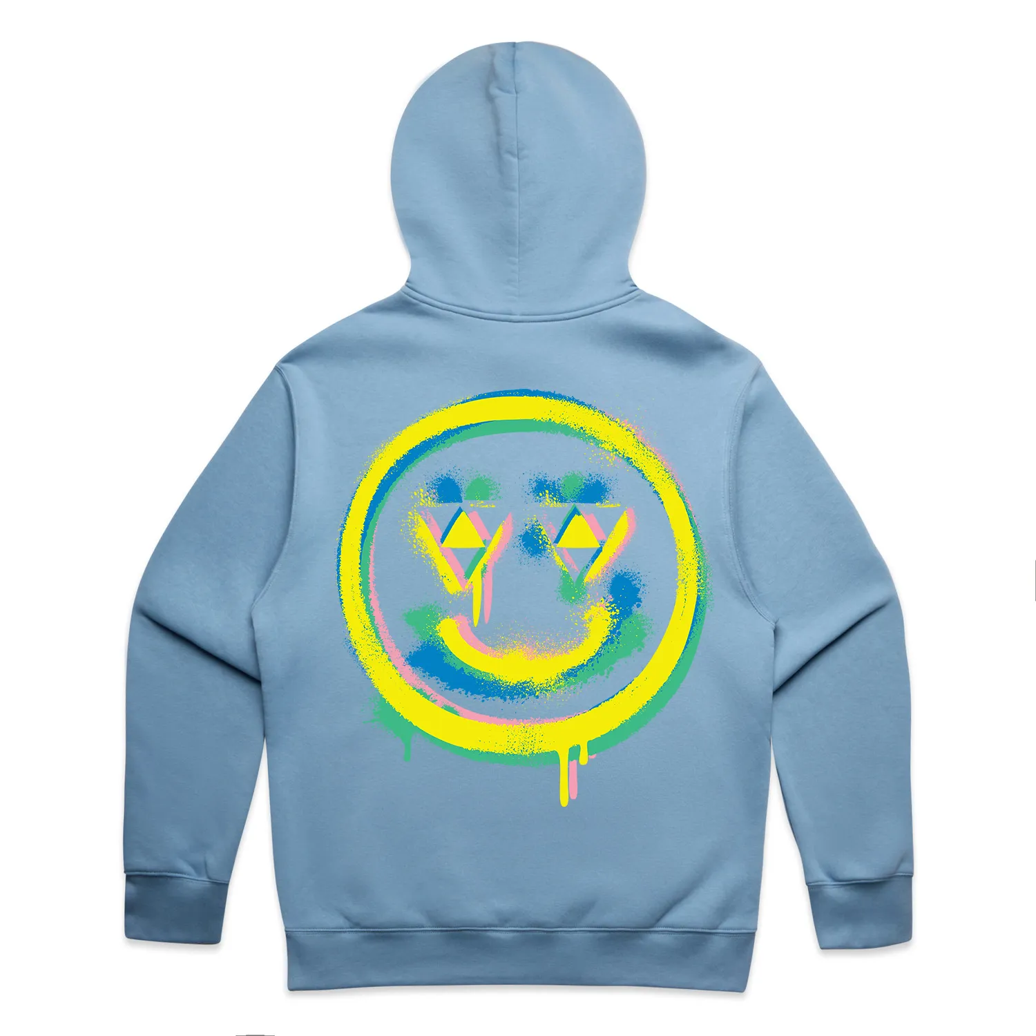 Carolina Blue Relax Hood, back: large smiley print.